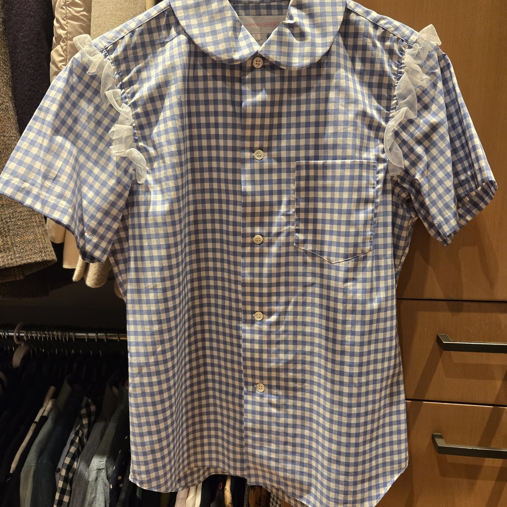 Comme des Garcons Blue and White Gingham Button Down Shirt